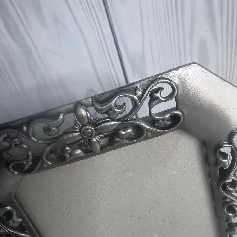 Vintage Floral Scrolling Pewter Picture Frame Ornate 8x6